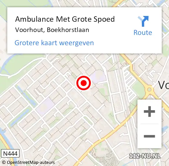 Locatie op kaart van de 112 melding: Ambulance Met Grote Spoed Naar Voorhout, Boekhorstlaan op 6 juli 2024 19:31