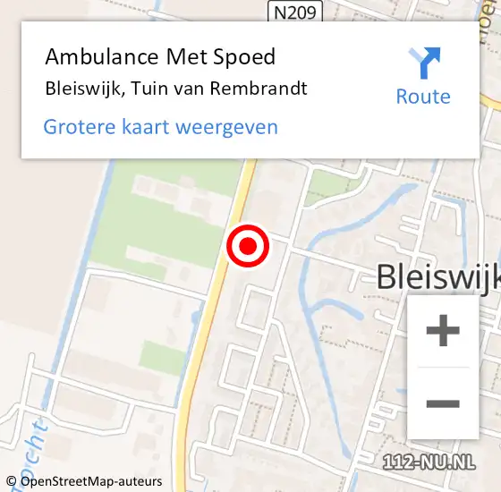 Locatie op kaart van de 112 melding: Ambulance Met Spoed Naar Bleiswijk, Tuin van Rembrandt op 6 juli 2024 19:36