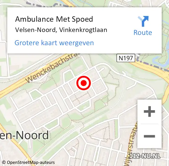 Locatie op kaart van de 112 melding: Ambulance Met Spoed Naar Velsen-Noord, Vinkenkrogtlaan op 6 juli 2024 19:41