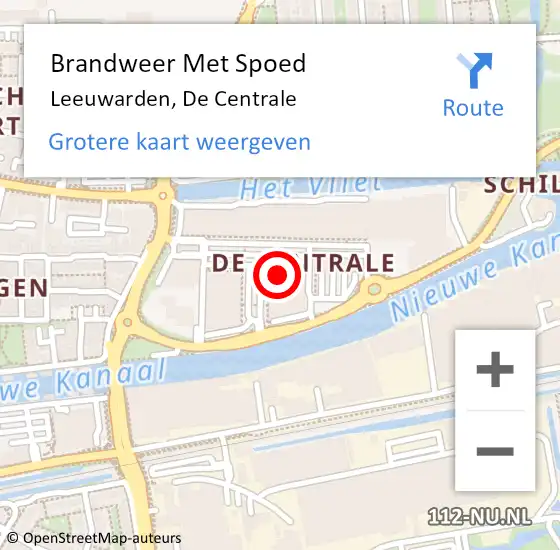 Locatie op kaart van de 112 melding: Brandweer Met Spoed Naar Leeuwarden, De Centrale op 6 juli 2024 19:49