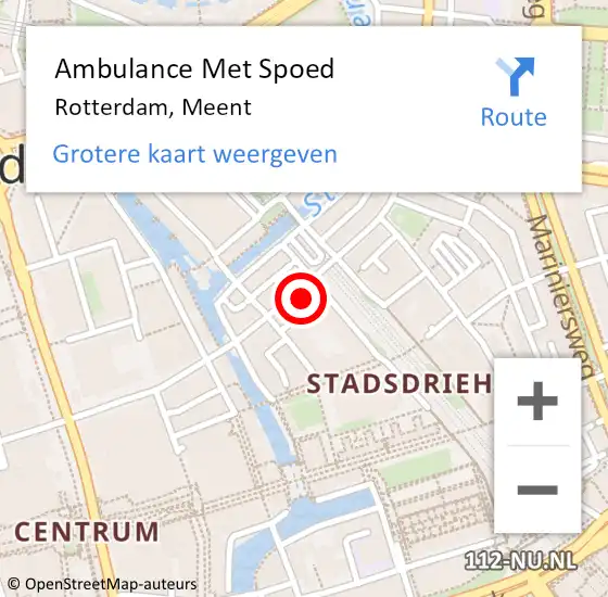 Locatie op kaart van de 112 melding: Ambulance Met Spoed Naar Rotterdam, Meent op 6 juli 2024 19:55