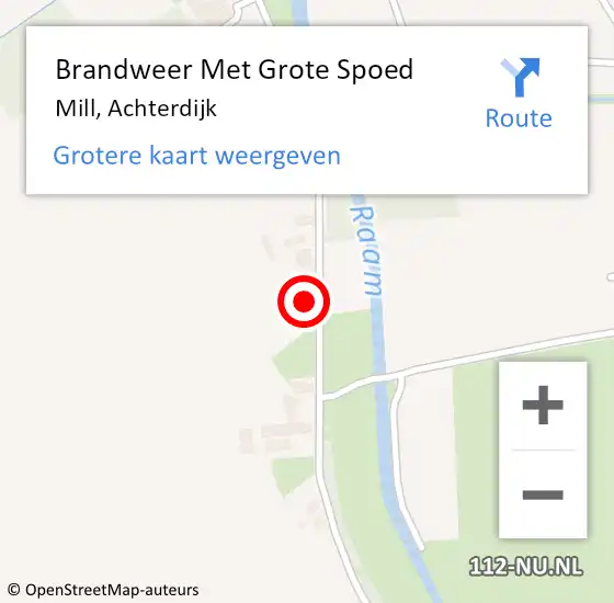 Locatie op kaart van de 112 melding: Brandweer Met Grote Spoed Naar Mill, Achterdijk op 6 juli 2024 19:56