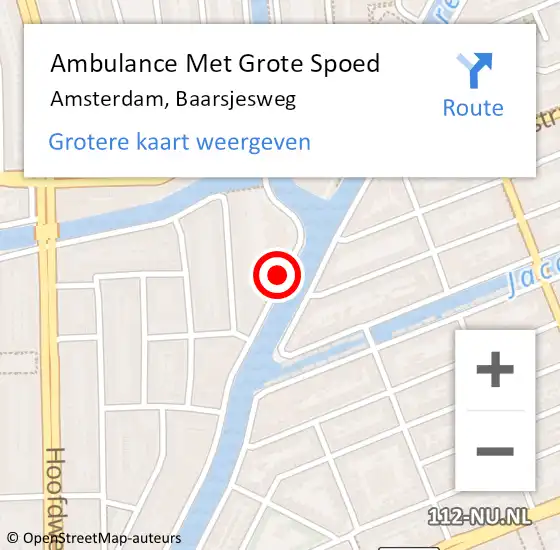 Locatie op kaart van de 112 melding: Ambulance Met Grote Spoed Naar Amsterdam, Baarsjesweg op 6 juli 2024 20:00