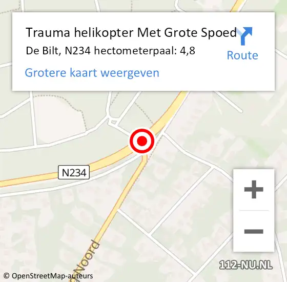 Locatie op kaart van de 112 melding: Trauma helikopter Met Grote Spoed Naar De Bilt, N234 hectometerpaal: 4,8 op 6 juli 2024 20:01