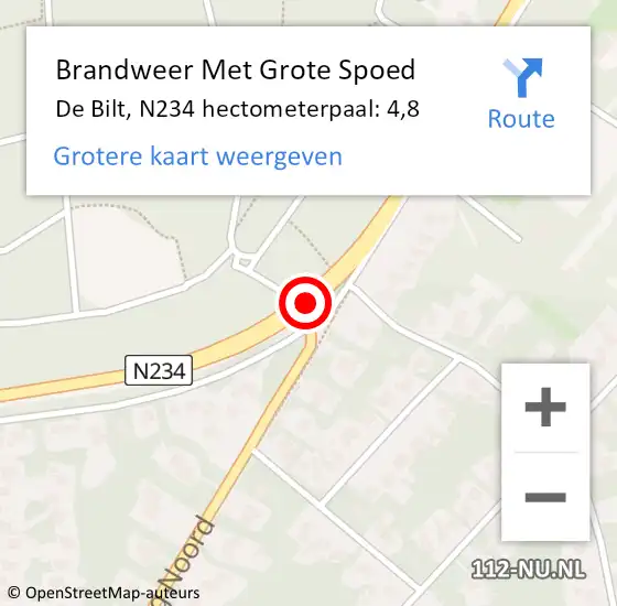 Locatie op kaart van de 112 melding: Brandweer Met Grote Spoed Naar De Bilt, N234 hectometerpaal: 4,8 op 6 juli 2024 20:04