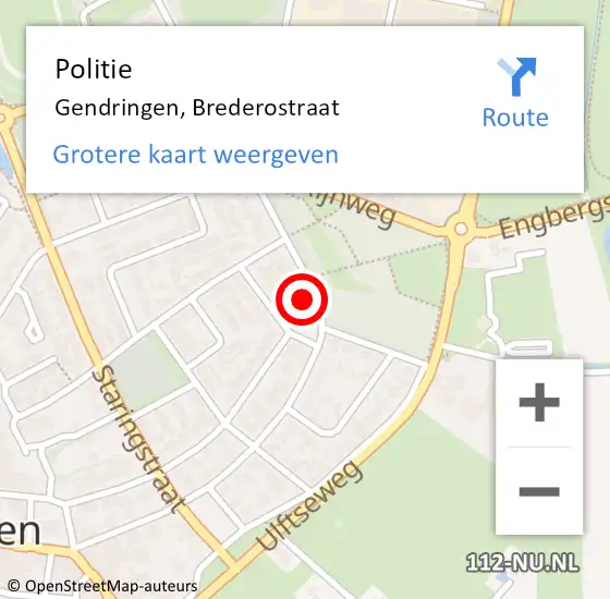 Locatie op kaart van de 112 melding: Politie Gendringen, Brederostraat op 6 juli 2024 20:14