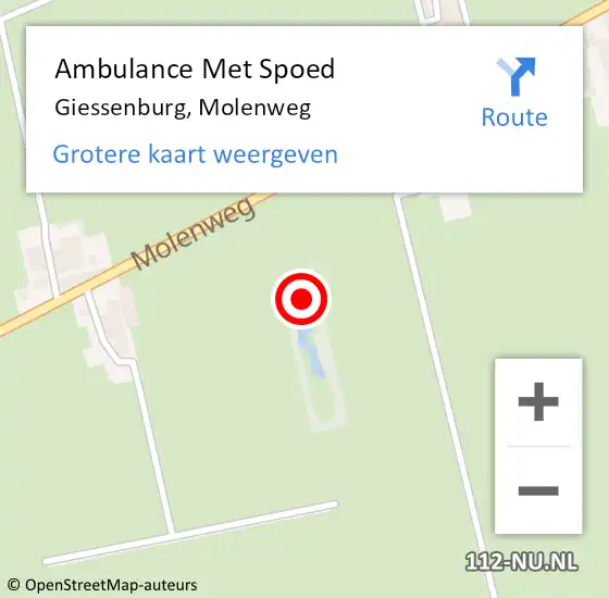 Locatie op kaart van de 112 melding: Ambulance Met Spoed Naar Giessenburg, Molenweg op 6 juli 2024 20:15