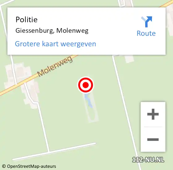 Locatie op kaart van de 112 melding: Politie Giessenburg, Molenweg op 6 juli 2024 20:16