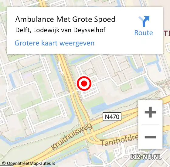 Locatie op kaart van de 112 melding: Ambulance Met Grote Spoed Naar Delft, Lodewijk van Deysselhof op 6 juli 2024 20:27