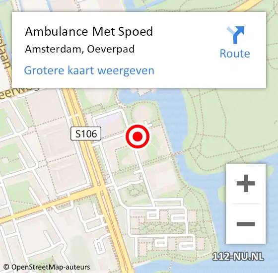 Locatie op kaart van de 112 melding: Ambulance Met Spoed Naar Amsterdam, Oeverpad op 6 juli 2024 20:37