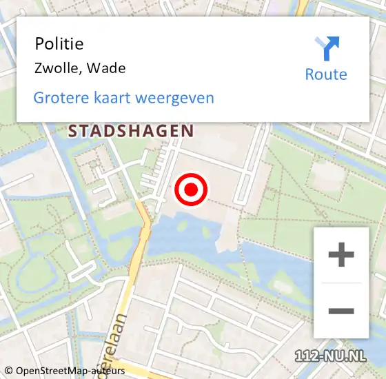 Locatie op kaart van de 112 melding: Politie Zwolle, Wade op 6 juli 2024 20:46