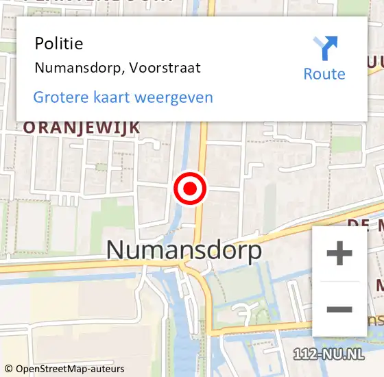 Locatie op kaart van de 112 melding: Politie Numansdorp, Voorstraat op 6 juli 2024 20:47