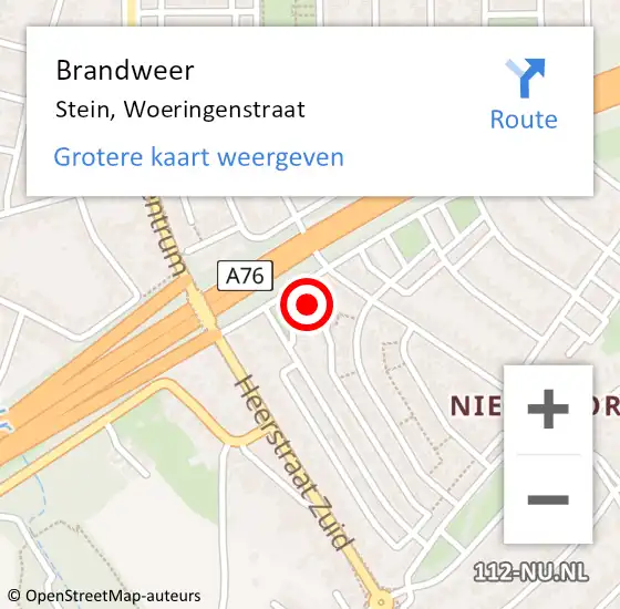 Locatie op kaart van de 112 melding: Brandweer Stein, Woeringenstraat op 12 oktober 2014 05:11