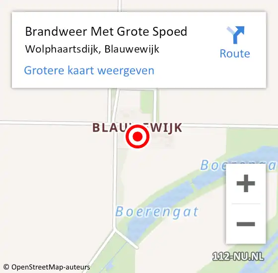 Locatie op kaart van de 112 melding: Brandweer Met Grote Spoed Naar Wolphaartsdijk, Blauwewijk op 6 juli 2024 21:02