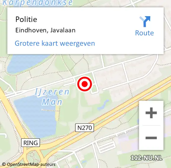 Locatie op kaart van de 112 melding: Politie Eindhoven, Javalaan op 6 juli 2024 21:06