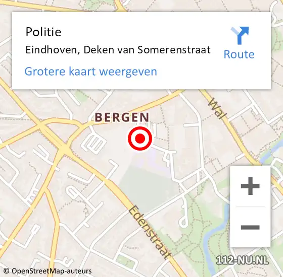 Locatie op kaart van de 112 melding: Politie Eindhoven, Deken van Somerenstraat op 6 juli 2024 21:10