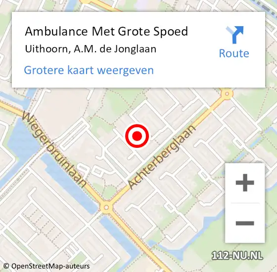 Locatie op kaart van de 112 melding: Ambulance Met Grote Spoed Naar Uithoorn, A.M. de Jonglaan op 6 juli 2024 21:11