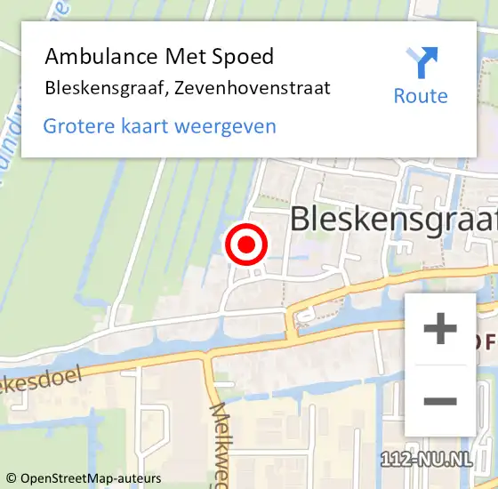 Locatie op kaart van de 112 melding: Ambulance Met Spoed Naar Bleskensgraaf, Zevenhovenstraat op 6 juli 2024 21:56