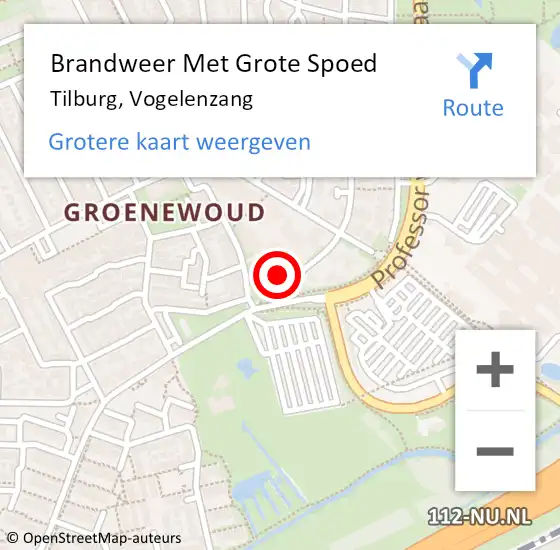 Locatie op kaart van de 112 melding: Brandweer Met Grote Spoed Naar Tilburg, Vogelenzang op 6 juli 2024 21:59