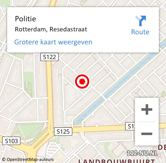 Locatie op kaart van de 112 melding: Politie Rotterdam, Resedastraat op 6 juli 2024 22:04