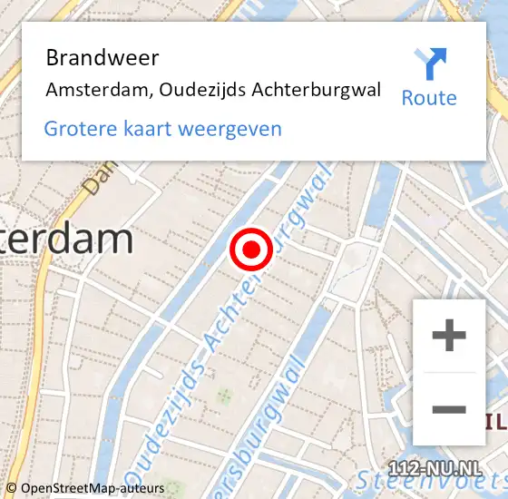 Locatie op kaart van de 112 melding: Brandweer Amsterdam, Oudezijds Achterburgwal op 6 juli 2024 22:13