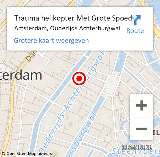 Locatie op kaart van de 112 melding: Trauma helikopter Met Grote Spoed Naar Amsterdam, Oudezijds Achterburgwal op 6 juli 2024 22:14