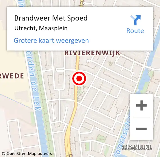 Locatie op kaart van de 112 melding: Brandweer Met Spoed Naar Utrecht, Maasplein op 6 juli 2024 22:20