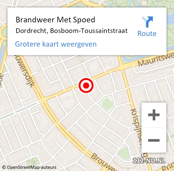 Locatie op kaart van de 112 melding: Brandweer Met Spoed Naar Dordrecht, Bosboom-Toussaintstraat op 6 juli 2024 22:50