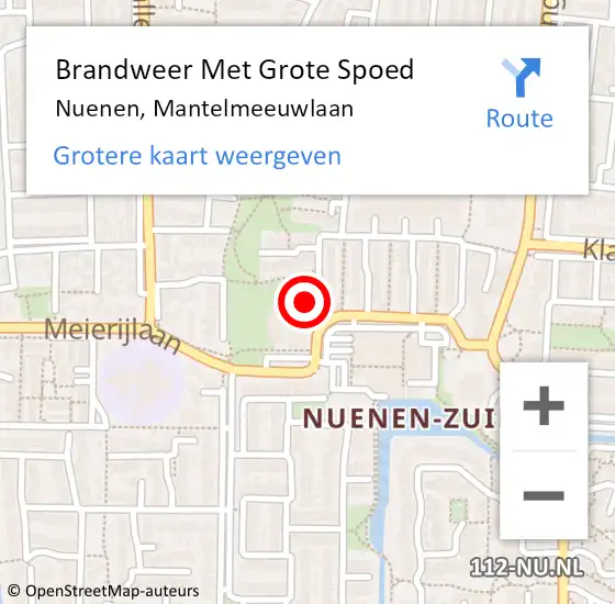 Locatie op kaart van de 112 melding: Brandweer Met Grote Spoed Naar Nuenen, Mantelmeeuwlaan op 6 juli 2024 22:59