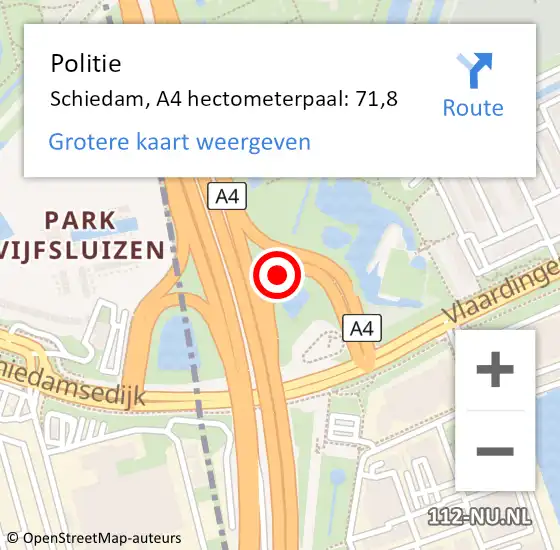 Locatie op kaart van de 112 melding: Politie Schiedam, A4 hectometerpaal: 71,8 op 6 juli 2024 23:19