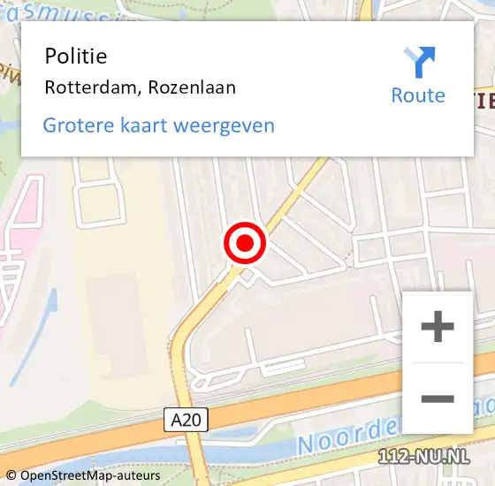 Locatie op kaart van de 112 melding: Politie Rotterdam, Rozenlaan op 6 juli 2024 23:31