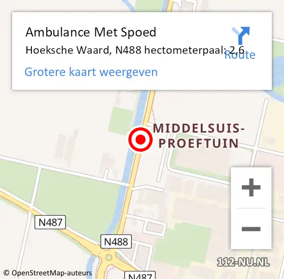 Locatie op kaart van de 112 melding: Ambulance Met Spoed Naar Hoeksche Waard, N488 hectometerpaal: 2,6 op 6 juli 2024 23:45