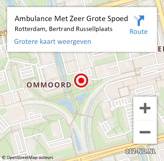 Locatie op kaart van de 112 melding: Ambulance Met Zeer Grote Spoed Naar Rotterdam, Bertrand Russellplaats op 6 juli 2024 23:45