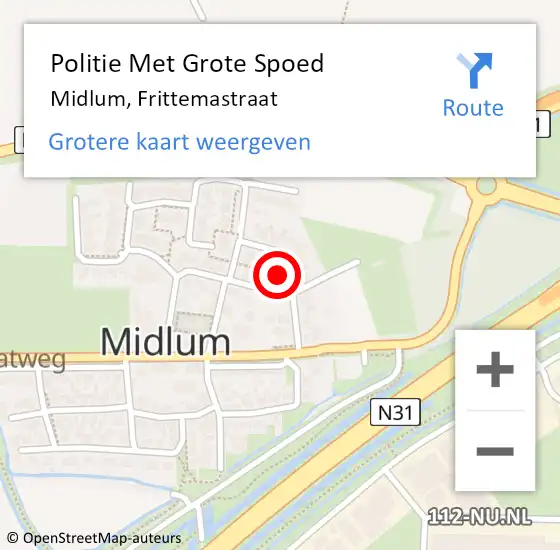 Locatie op kaart van de 112 melding: Politie Met Grote Spoed Naar Midlum, Frittemastraat op 6 juli 2024 23:49