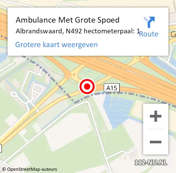 Locatie op kaart van de 112 melding: Ambulance Met Grote Spoed Naar Albrandswaard, N492 hectometerpaal: 1 op 6 juli 2024 23:58