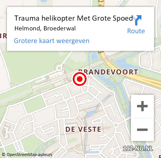 Locatie op kaart van de 112 melding: Trauma helikopter Met Grote Spoed Naar Helmond, Broederwal op 7 juli 2024 00:24