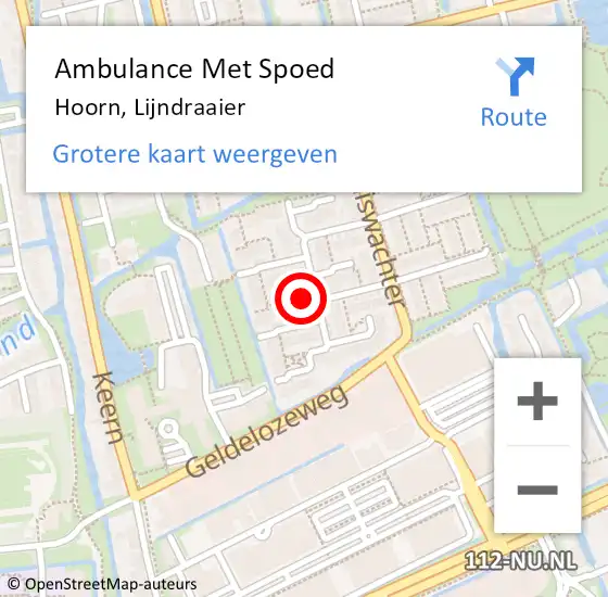 Locatie op kaart van de 112 melding: Ambulance Met Spoed Naar Hoorn, Lijndraaier op 7 juli 2024 00:26