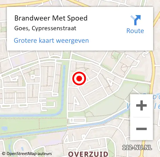 Locatie op kaart van de 112 melding: Brandweer Met Spoed Naar Goes, Cypressenstraat op 7 juli 2024 01:10