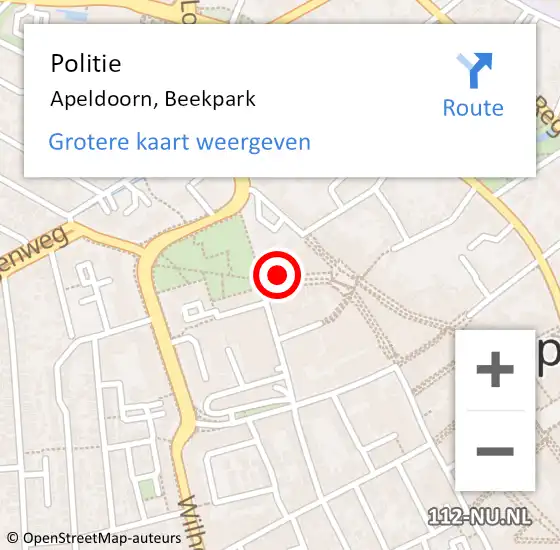 Locatie op kaart van de 112 melding: Politie Apeldoorn, Beekpark op 7 juli 2024 01:12