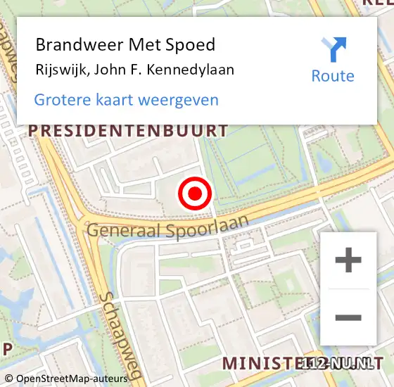 Locatie op kaart van de 112 melding: Brandweer Met Spoed Naar Rijswijk, John F. Kennedylaan op 7 juli 2024 01:12