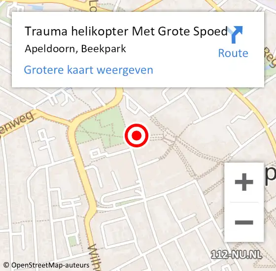 Locatie op kaart van de 112 melding: Trauma helikopter Met Grote Spoed Naar Apeldoorn, Beekpark op 7 juli 2024 01:16