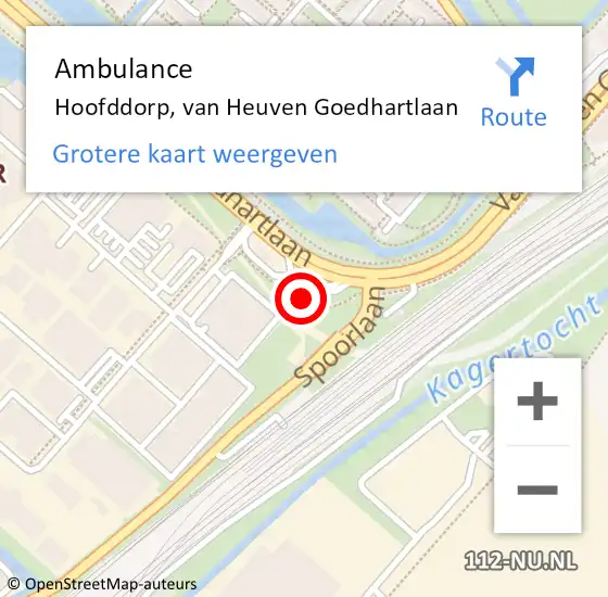 Locatie op kaart van de 112 melding: Ambulance Hoofddorp, van Heuven Goedhartlaan op 7 juli 2024 01:32