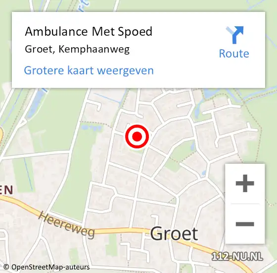 Locatie op kaart van de 112 melding: Ambulance Met Spoed Naar Groet, Kemphaanweg op 7 juli 2024 01:37