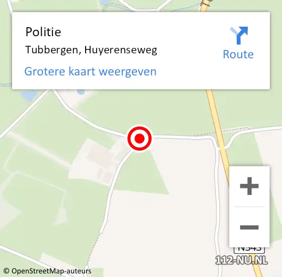 Locatie op kaart van de 112 melding: Politie Tubbergen, Huyerenseweg op 7 juli 2024 01:44