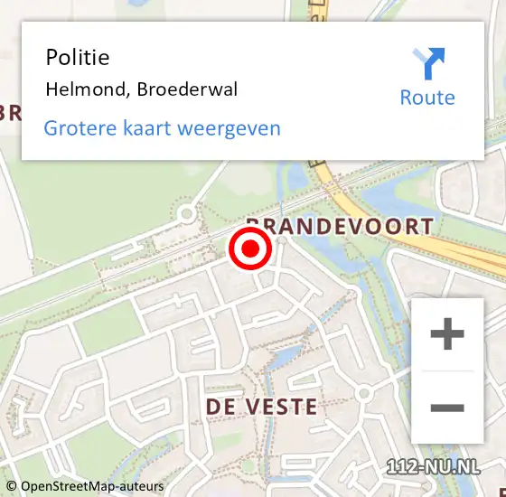 Locatie op kaart van de 112 melding: Politie Helmond, Broederwal op 7 juli 2024 01:46