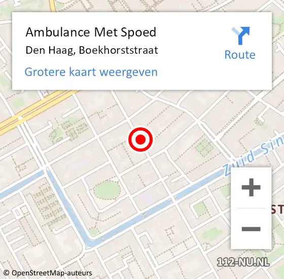 Locatie op kaart van de 112 melding: Ambulance Met Spoed Naar Den Haag, Boekhorststraat op 7 juli 2024 02:37