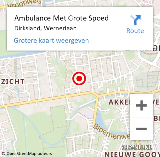 Locatie op kaart van de 112 melding: Ambulance Met Grote Spoed Naar Dirksland, Wernerlaan op 7 juli 2024 04:02