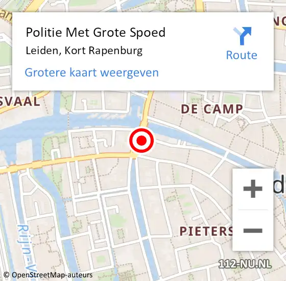 Locatie op kaart van de 112 melding: Politie Met Grote Spoed Naar Leiden, Kort Rapenburg op 7 juli 2024 04:09