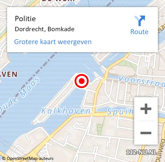 Locatie op kaart van de 112 melding: Politie Dordrecht, Bomkade op 7 juli 2024 04:14