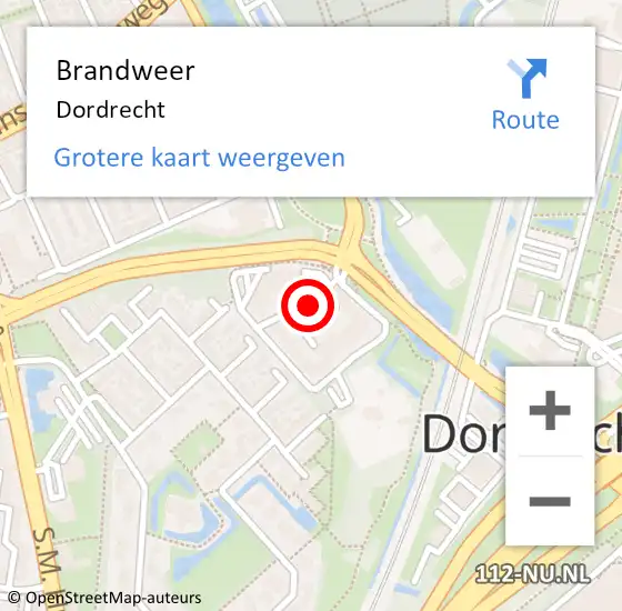 Locatie op kaart van de 112 melding: Brandweer Dordrecht op 7 juli 2024 04:26